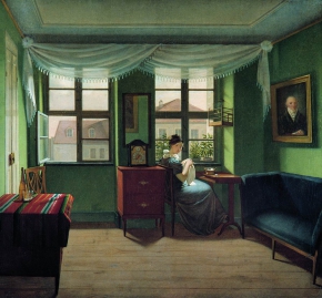 Толстой Фёдор Петрович (1783-1873) , В комнате за шитьем , холст, масло
