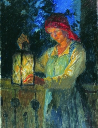 Богданов-Бельский Николай Петрович (1868-1945) , Девочка с фонарем , Частное собрание , 1908 год  , холст, масло