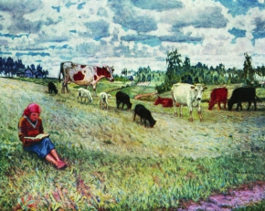 Богданов-Бельский Николай Петрович (1868-1945) , Пастушка , Местонахождение неизвестно  , 1924 год  , холст, масло