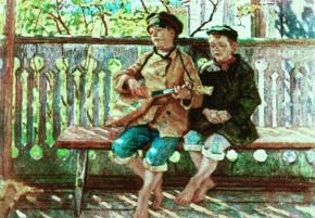 Богданов-Бельский Николай Петрович (1868-1945) , Талант и поклонник , Местонахождение неизвестно  , 1910 год  , холст, масло