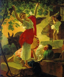 Брюллов Карл Павлович (1799-1852) , Девушка, собирающая виноград в окрестностях Неаполя , Государственный Русский музей , 1827 год  , холст, масло , 62 х 52,5 см