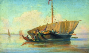 Васильев Фёдор Александрович (1850-1873) , Лодка , 1870 год  , картон, масло