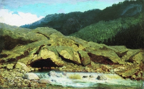 Васильев Фёдор Александрович (1850-1873) , Пейзаж со скалой и ручьем , 1867 год  , холст, масло