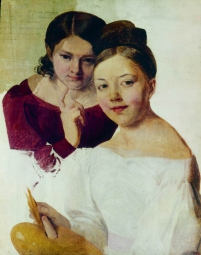 Венецианов Алексей Гаврилович (1780-1847) , Венециановы Александра и Фелисата (дочери художника) , 1830 год  , бумага, пастель
