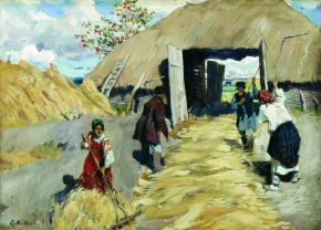 Виноградов Сергей Арсеньевич (1869-1938) , На гумне , 1916 год  , холст, масло