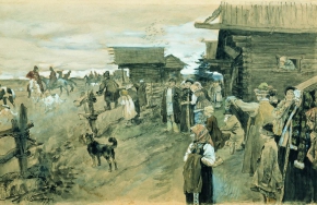 Виноградов Сергей Арсеньевич (1869-1938) , Охота с борзыми , 1907 год  , бумага на картоне, акварель, тушь