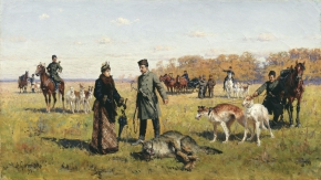 Кившенко Алексей Данилович (1851-1895) , Заструненный волк , 1891 год  , холст, масло , 29 х 51 см 