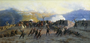 Кившенко Алексей Данилович (1851-1895) , Сражение на Шипкинском перевале 11 августа 1877 года , 1893 год  , холст, масло , 95 х 182 см 