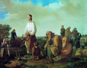 Корзухин Алексей Иванович (1835-1894) , Поминки на кладбище , Государственный Русский музей , 1865 год  , холст, масло , 66,5 х 83 см