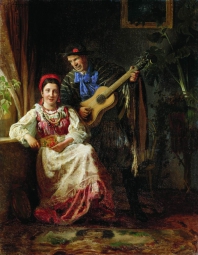 Корзухин Алексей Иванович (1835-1894) , Шутка , Государственный музей искусств Грузии  , 1885 год  , холст, масло , 59,7 х 44,8 см