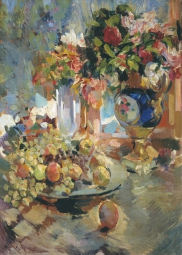 Коровин Константин Алексеевич (1861-1939) , Натюрморт с синей вазой , 1932 год  , холст, масло