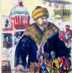 Кустодиев Борис Михайлович (1878-1927) , Автопортрет , Государственный Русский музей , 1912 год  , Бумага, граф. карандаш, акварель , 24,3 x 25 