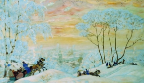 Кустодиев Борис Михайлович (1878-1927) , Зима , Государственный Русский музей , 1916 год  , холст, масло , 47 x 80 