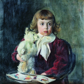 Кустодиев Борис Михайлович (1878-1927) , Мальчик с мишкой , Государственная Третьяковская галерея , 1907 год  , холст, масло , 69,2 х 69 см