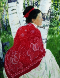 Кустодиев Борис Михайлович (1878-1927) , Портрет жены , Одесский художественный музей , 1909 год  , картон, темпера , 96 х 71 см