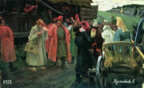 Кустодиев Борис Михайлович (1878-1927) , У кружала стрельцы гуляют , Государственный Русский музей , 1901 год  , холст, масло , 80 х 131,5 см
