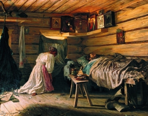 Максимов Василий Максимович (1844-1911) , Больной муж , Государственная Третьяковская галерея , 1881 год  , холст, масло , 70,8 х 88, 6 см.