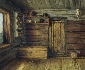 Максимов Василий Максимович (1844-1911) , Внутренний вид избы , Государственный Русский музей , 1869 год  , холст, масло , 37 х 45,2 см.