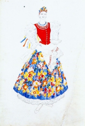 Гончарова Наталья Сергеевна (1881–1962) , Эскиз театрального костюма , бумага, акварель