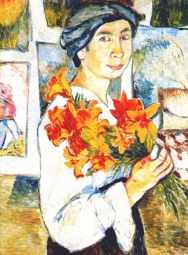 Гончарова Наталья Сергеевна (1881–1962) , Автопортрет с желтыми лилиями , Государственная Третьяковская галерея , 1907 год  , холст, масло , 77 х 58,2 см