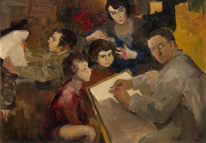 Малявин Филипп Андреевич (1869-1940) , Автопортрет с семьей , холст, масло