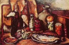 Машков Илья Иванович (1881-1944) , Дичь, рыба, маринады (Натюрморт с фазаном) , 1916 год  , холст, масло