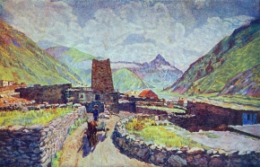 Машков Илья Иванович (1881-1944) , Грузия. Казбек. Вид на гору Кабарджино и аул , 1920 год  , холст, масло
