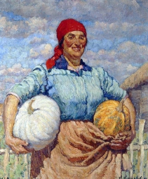 Машков Илья Иванович (1881-1944) , Колхозница с тыквами , 1930 год  , холст, масло
