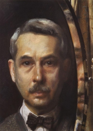 Сомов Константин Андреевич (1869-1939) , Автопортрет в зеркале , 1928 год  , бумага, акварель, гр. карандаш