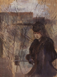 Сомов Константин Андреевич (1869-1939) , Дама с весенним пейзажем , 1897 год  , бумага, гр. карандаш, гуашь