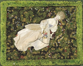 Сомов Константин Андреевич (1869-1939) , Дама с собачкой, отдыхающая на лужайке , бумага, акварель