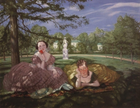 Сомов Константин Андреевич (1869-1939) , Две дамы в парке , 1919 год  , бумага на картоне, акварель, гуашь