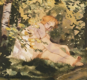 Сомов Константин Андреевич (1869-1939) , Девушка на солнце , 1930 год  , картон, пастель