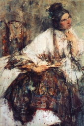 Фешин Николай Иванович (1881-1955) , Мадмуазель Сапожникова (в шали) , 1908 год  , холст, масло