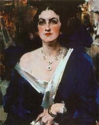 Фешин Николай Иванович (1881-1955) , Дама в синем , 1926 год  , холст, масло