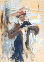 Фешин Николай Иванович (1881-1955) , Дама в чёрном , 1915 год  , бумага, акварель, белила