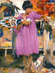 Фешин Николай Иванович (1881-1955) , Девочка в фиолетовом платье , Арт-фонд семьи Филатовых (ART RUSSE)  , 1933 год  , холст, масло