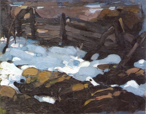 Фешин Николай Иванович (1881-1955) , Зимний пейзаж (с плетнём) , 1900 год  , холст, масло