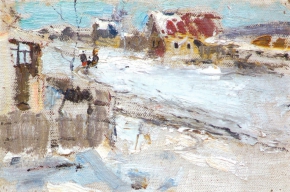 Фешин Николай Иванович (1881-1955) , Зимний пейзаж. Этюд , 1917 год  , холст, масло