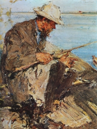 Фешин Николай Иванович (1881-1955) , Отец на рыбалке. Этюд  , 1913 год  , холст, масло