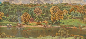 Юон Константин Фёдорович (1875-1958) , Вид на Москву с Воробьёвых гор , 1910 год  , бумага, акварель