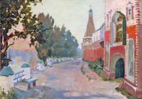 Юон Константин Фёдорович (1875-1958) , У Симонова монастыря , 1913 год  , холст, масло , 32 x 50 см