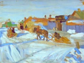 Юон Константин Фёдорович (1875-1958) , Зимний солнечный день , Частное собрание , 1916 год  , картон, масло