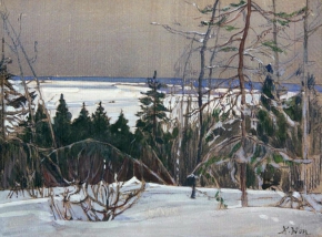 Юон Константин Фёдорович (1875-1958) , Зимний лес , 1910-е год  , бумага, гуашь , 18 x 25 см