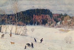 Юон Константин Фёдорович (1875-1958) , Пейзаж с лыжниками , холст, масло