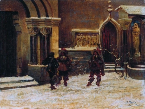 Якоби Валерий Иванович (1834-1902) , Три мушкетера , Полтавский областной художественный музей  , 1867 год  , картон, масло , 30 х 40 см