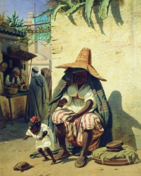Тимм Василий Фёдорович (1820-1895) , Алжирка учит дитя , картон, масло