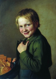Крылов Никифор Степанович (1802-1831) , Смеющийся мальчик с пряниками , Приморская государственная картинная галерея , 1826 год  , холст, масло , 57 х 42 см