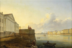 Аммон Владимир Фёдорович (1826-1879) , Набережная Невы около Академии Наук , 1850 год  , холст, масло