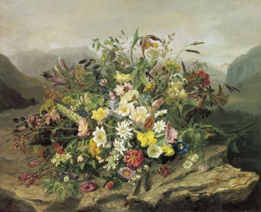 Легашов Антон Михайлович (1798-1865) , Букет цветов на фоне горного пейзажа , 1830-е год  , холст, масло